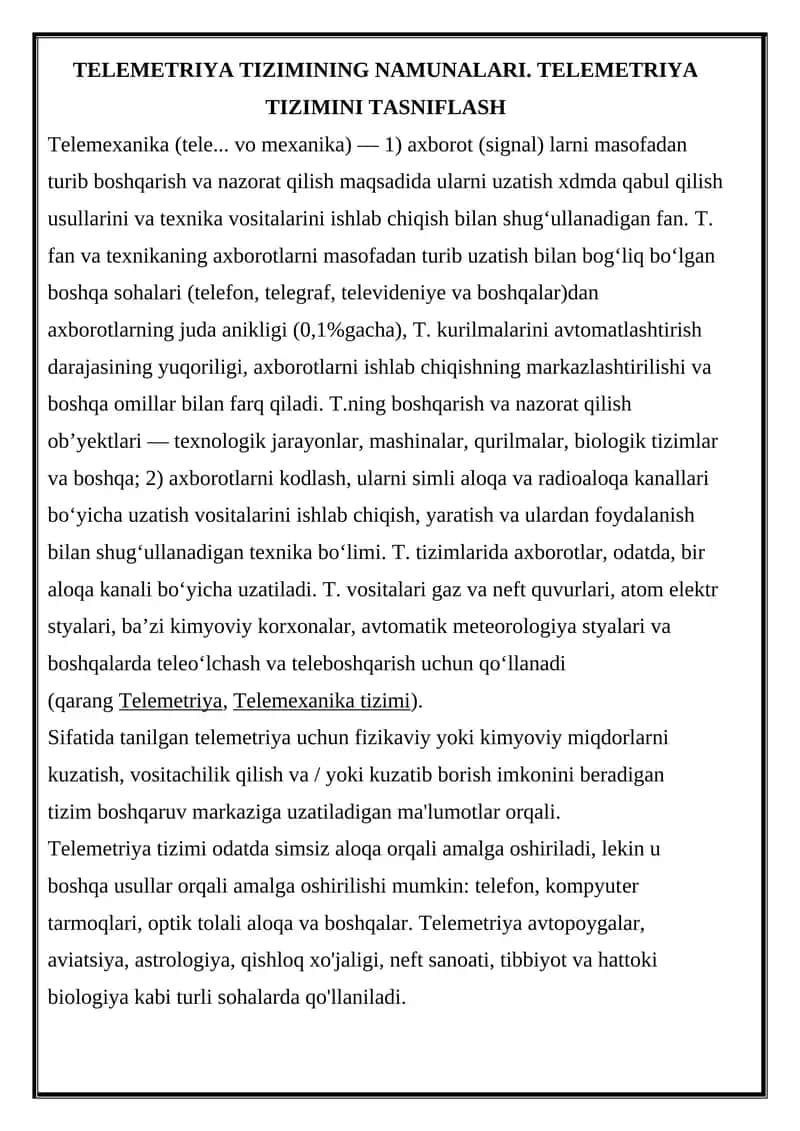 Telemetriya Tizimining Namunalari