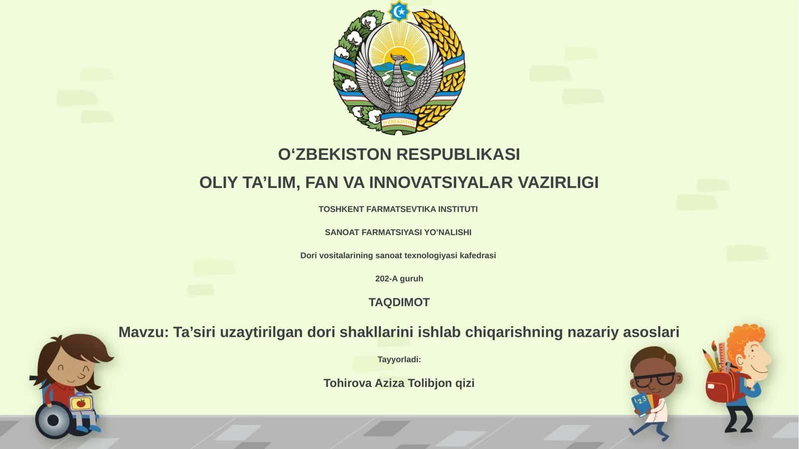 Ta’siri uzaytirilgan dori shakllarini ishlab chiqarishning nazariy asoslari