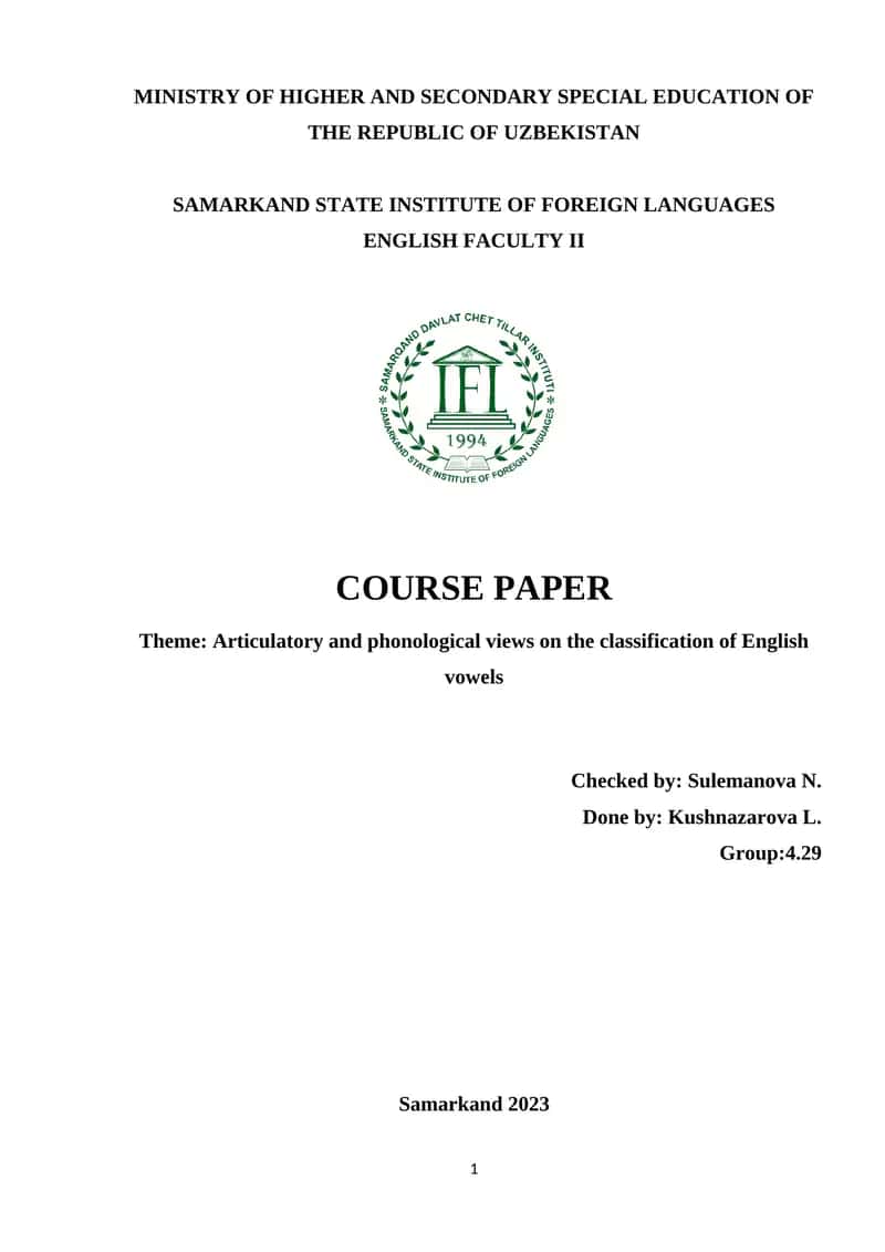 Articulatory and phonological views on the classification of English vowels