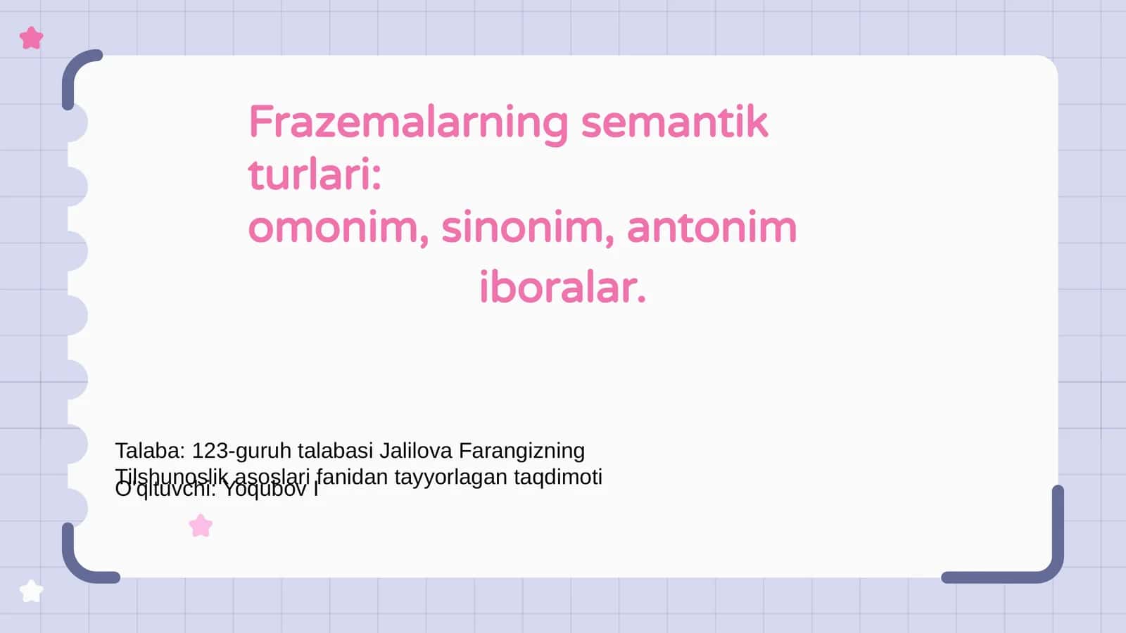 Frazemlarning Semantik Turlari haqida Kirish