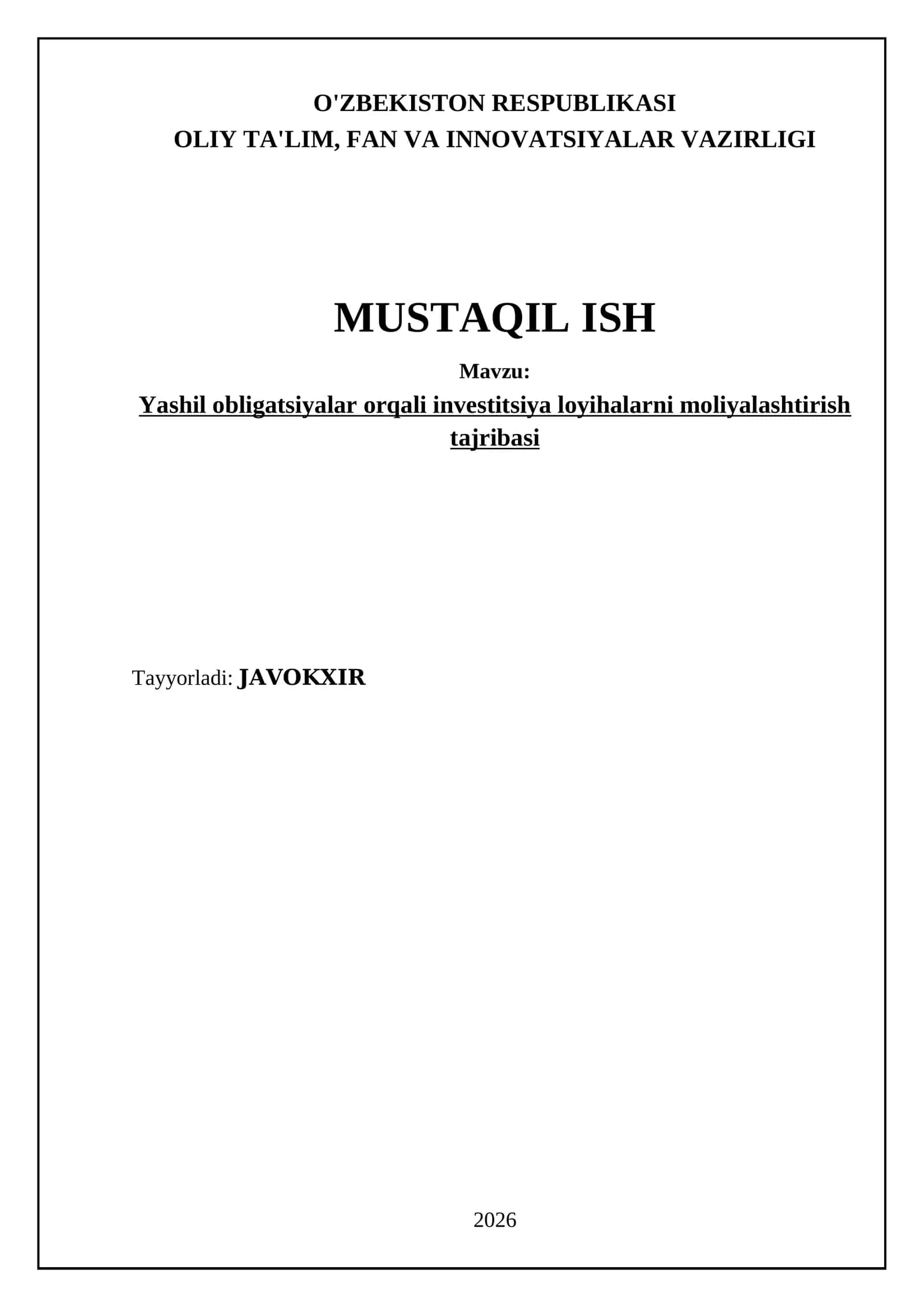 Yashil obligatsiyalar orqali investitsiya loyihalarni moliyalashtirish tajribasi