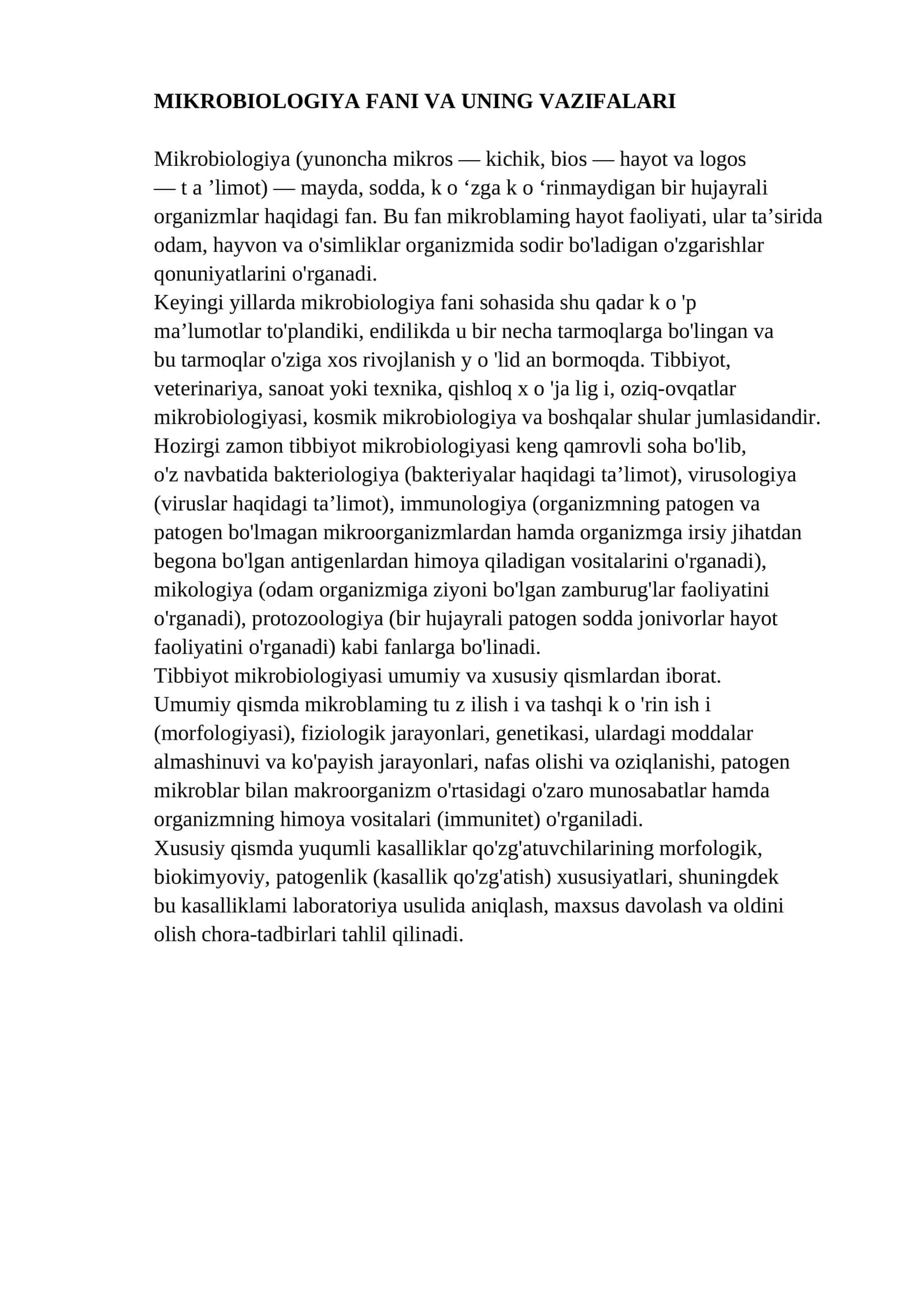 Mikrobiologiya Fani va uning Vazifalari