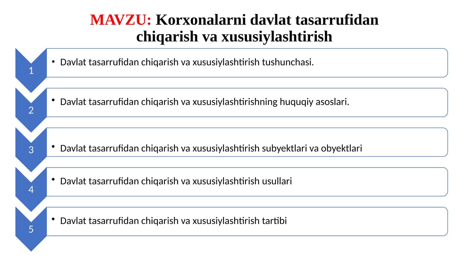 Korxonalarni davlat tasarrufidan chiqarish va xusiylashtirish