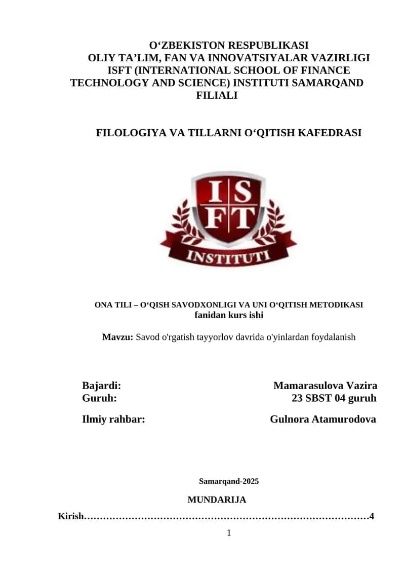 Savod o'rgatish tayyorlov davrida o'yinlardan foydalanish