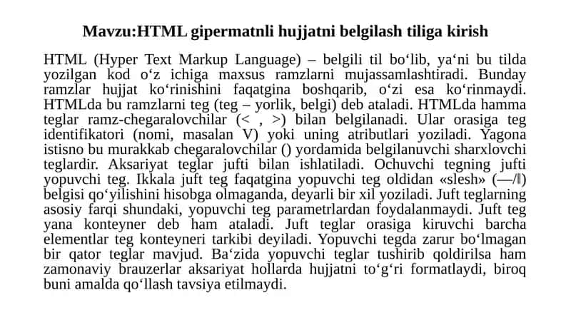 HTML gipermatnli hujjatni belgilash tiliga kirish