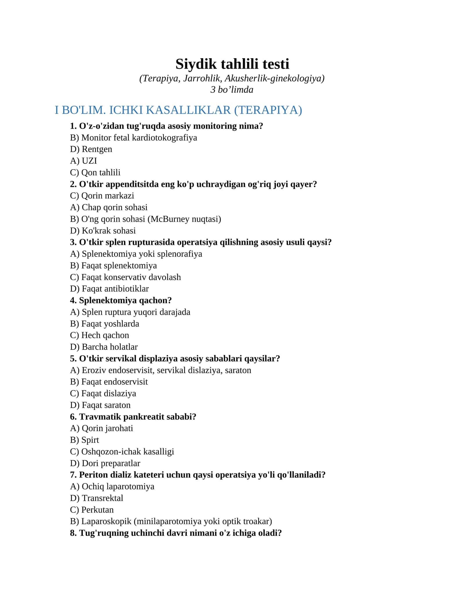 Siydik tahlili testi