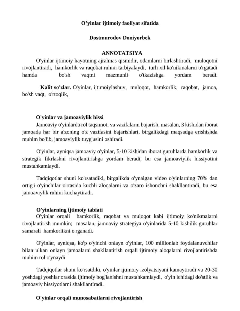 O'yinlar ijtimoiy faoliyat sifatida