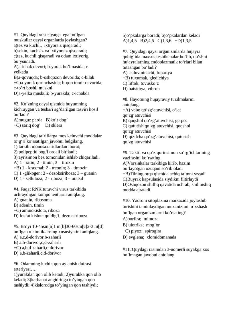 Biologiyadan test savollari