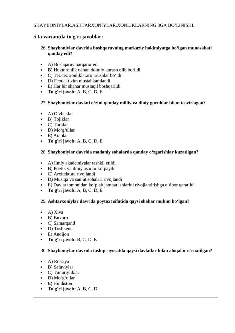 SHAYBONIYLAR.ASHTARXONIYLAR.XONLIKLARNING 3GA BO’LINISHI