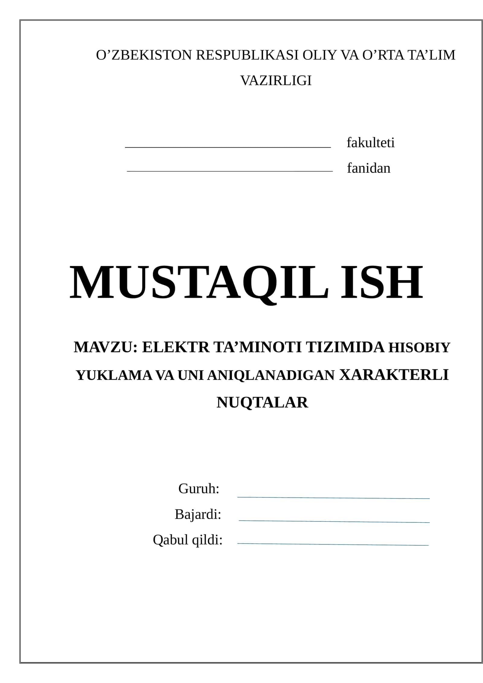 Elektr ta’minoti tizimida hisobiy yuklama va uni aniqlanadigan xarakterli nuqtalar