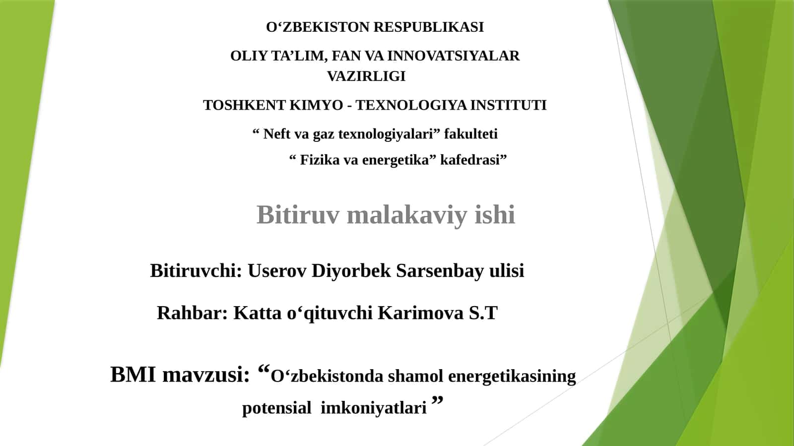 Shamol Energetikasi Nazariy Asoslari