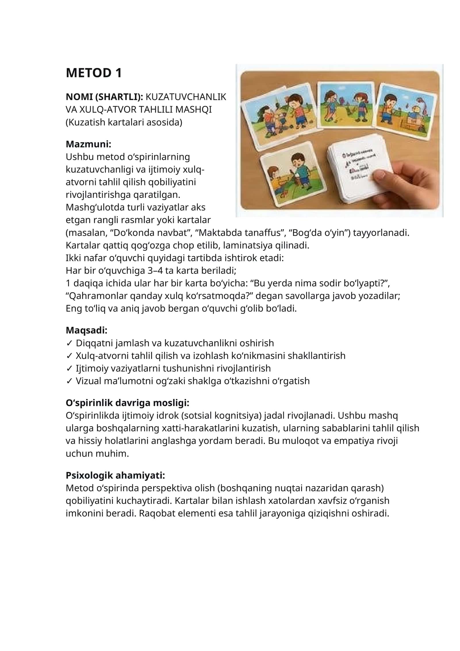 KUZATUVCHANLIK VA XULQ-ATVOR TAHLILI MASHQI