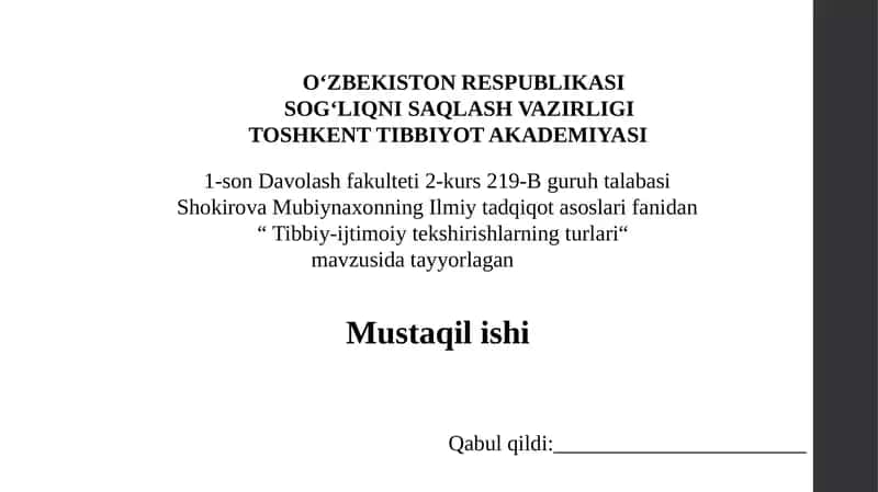 Tibbiy-ijtimoiy tekshirishlarning turlari