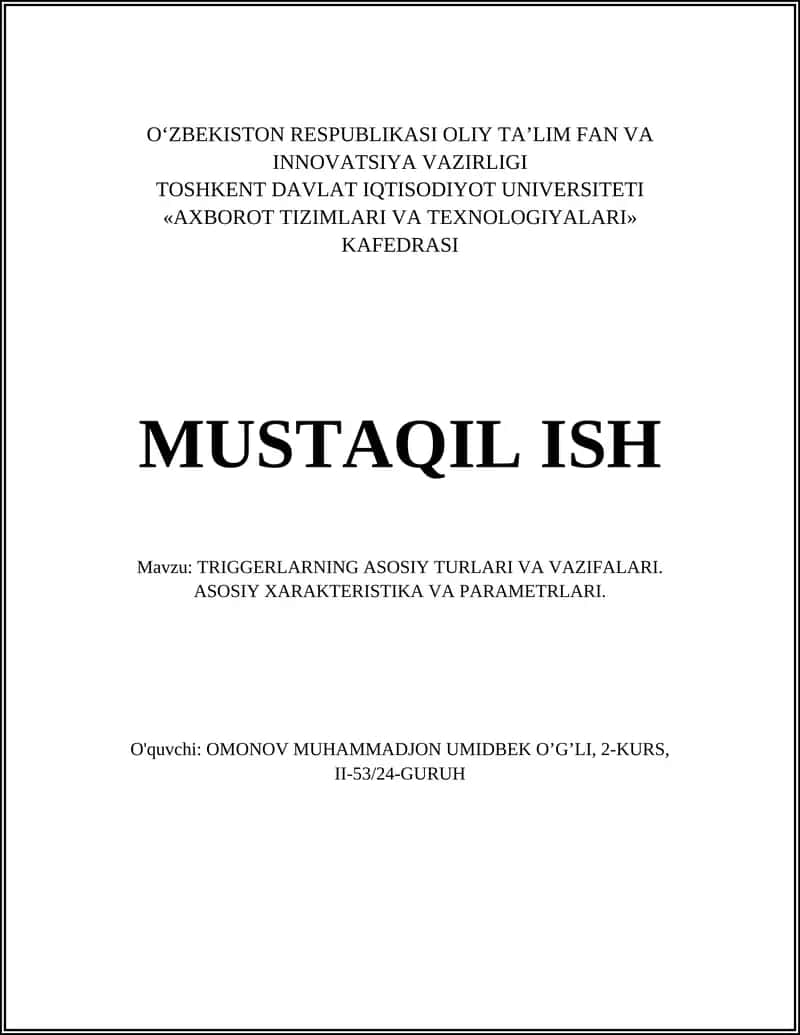 TRIGGERLARNING ASOSIY TURLARI VA VAZIFALARI