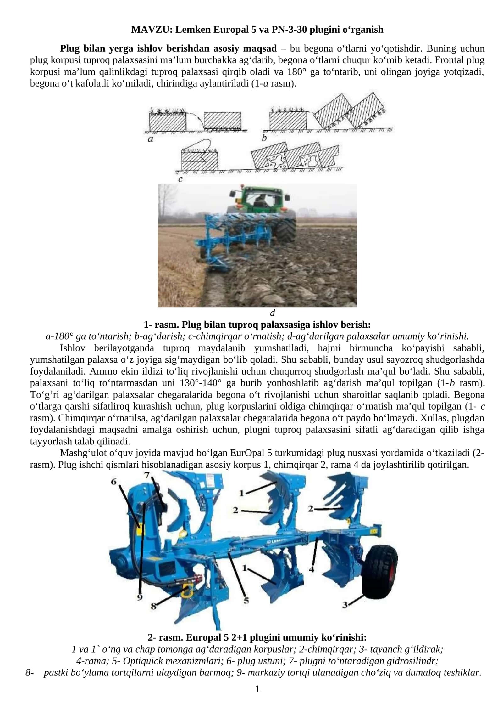 Lemken Europal 5 va PN-3-30 plugini o‘rganish
