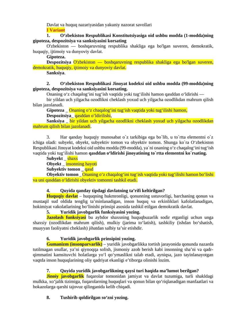 O'zbekiston Respublikasi Konstitutsiyasi va Jinoyat Kodeksi