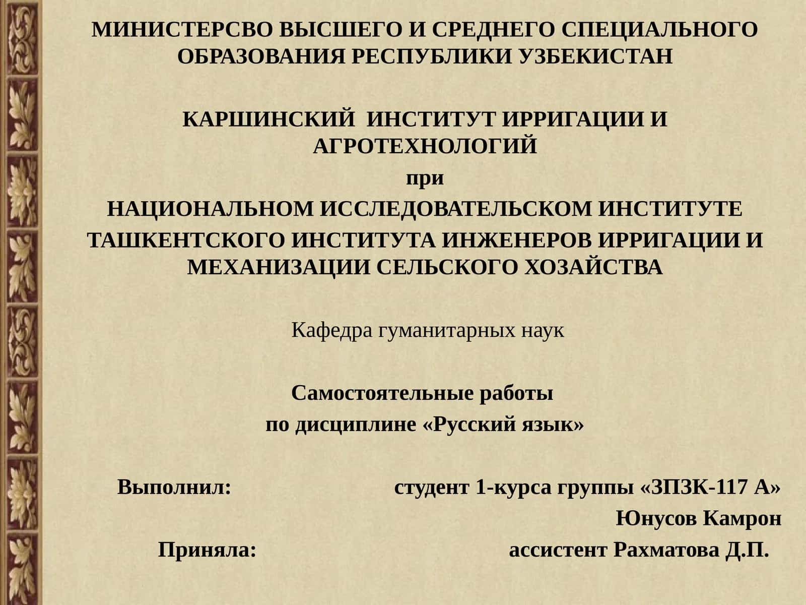 Самостоятельные работы по дисциплине «Русский язык»