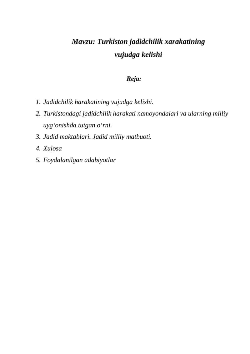 Turkiston jadidchilik xarakatining vujudga kelishi