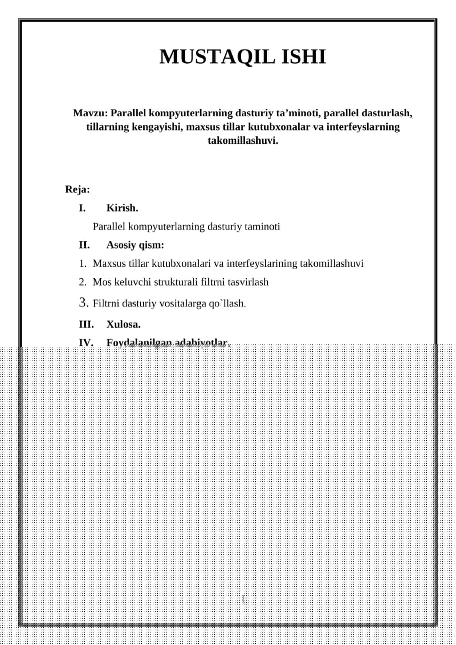 Parallel kompyuterlarning dasturiy ta’minoti