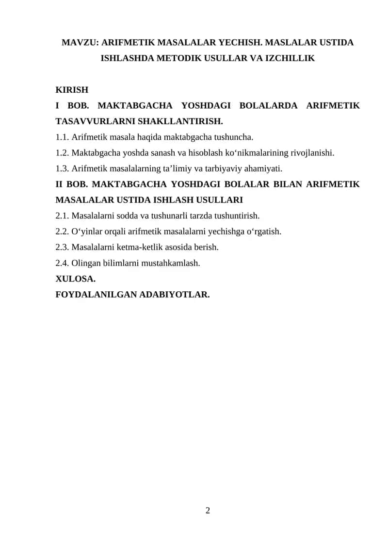 ARIFMETIK MASALALAR YECHISH