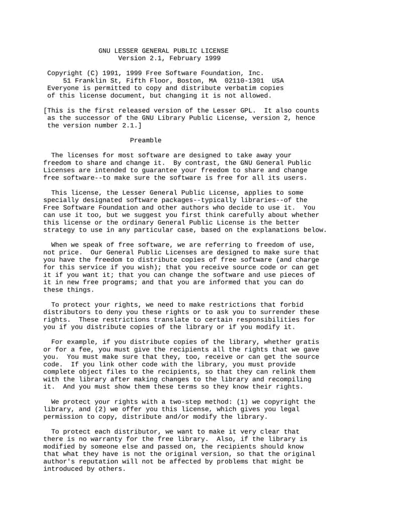 GNU LESSER GENERAL PUBLIC LICENSE