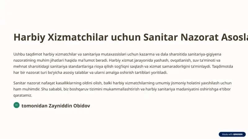 Harbiy Xizmatchilar uchun Sanitar Nazorat Asoslari