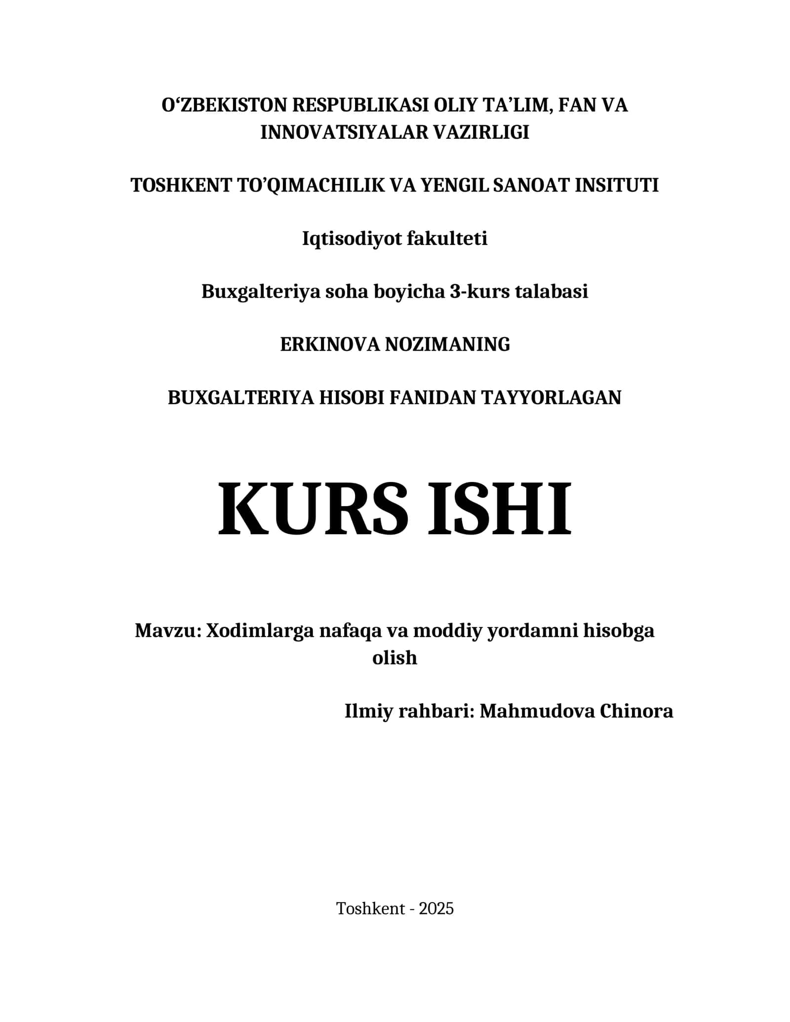Xodimlarga nafaqa va moddiy yordamni hisobga olish