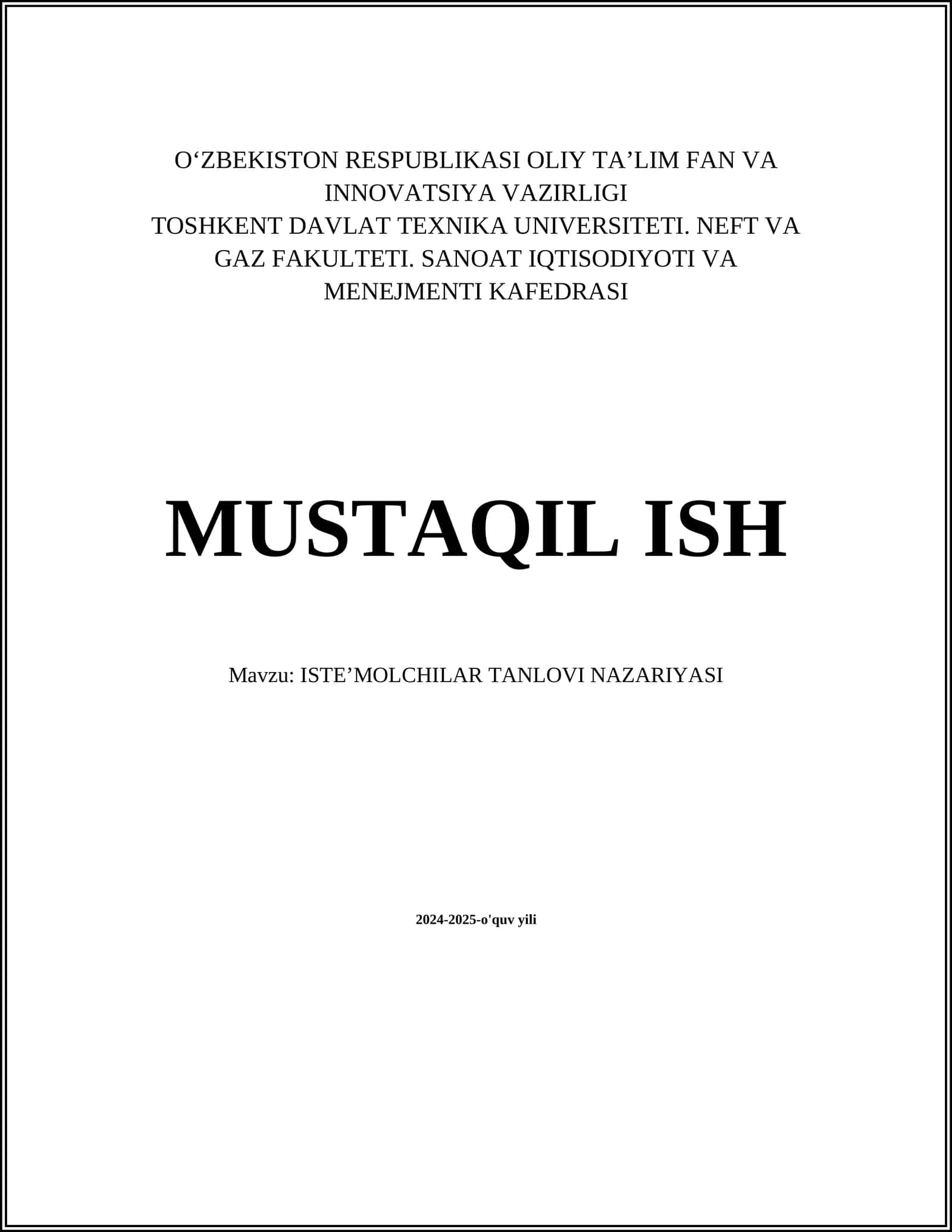 ISTEʼMOLCHILAR TANLOVI NAZARIYASI
