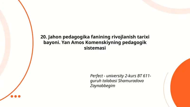 Jahon pedagogika fanining rivojlanish tarixi bayoni