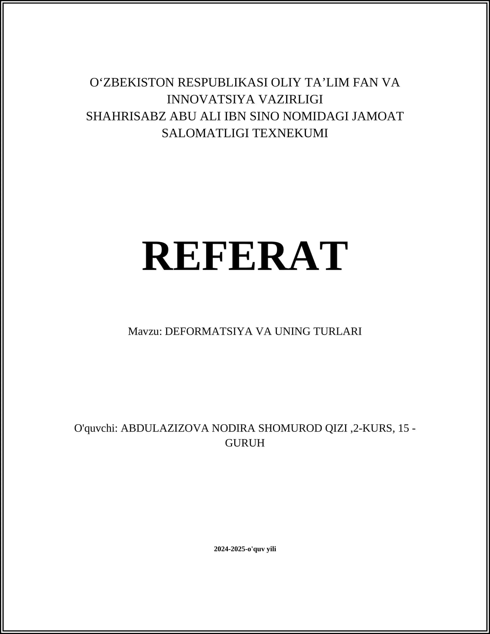 DEFORMATSIYA VA UNING TURLARI