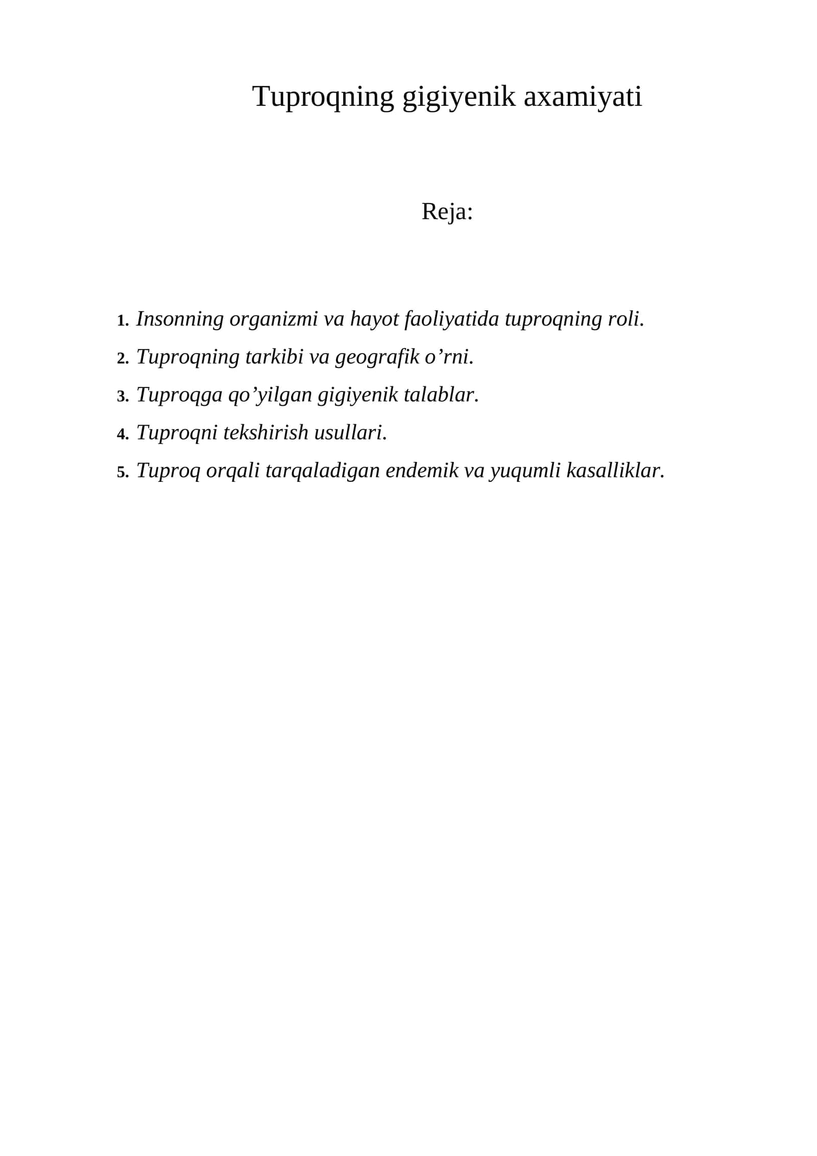 Tuproqning gigiyenik axamiyati