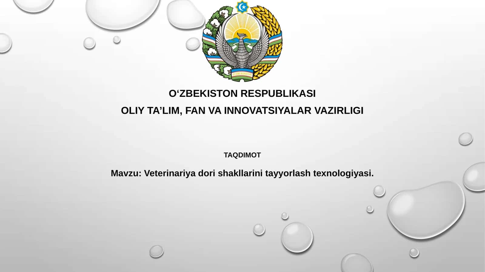 Veterinariya dori shakllarinitayyorlashtexnologiyasi