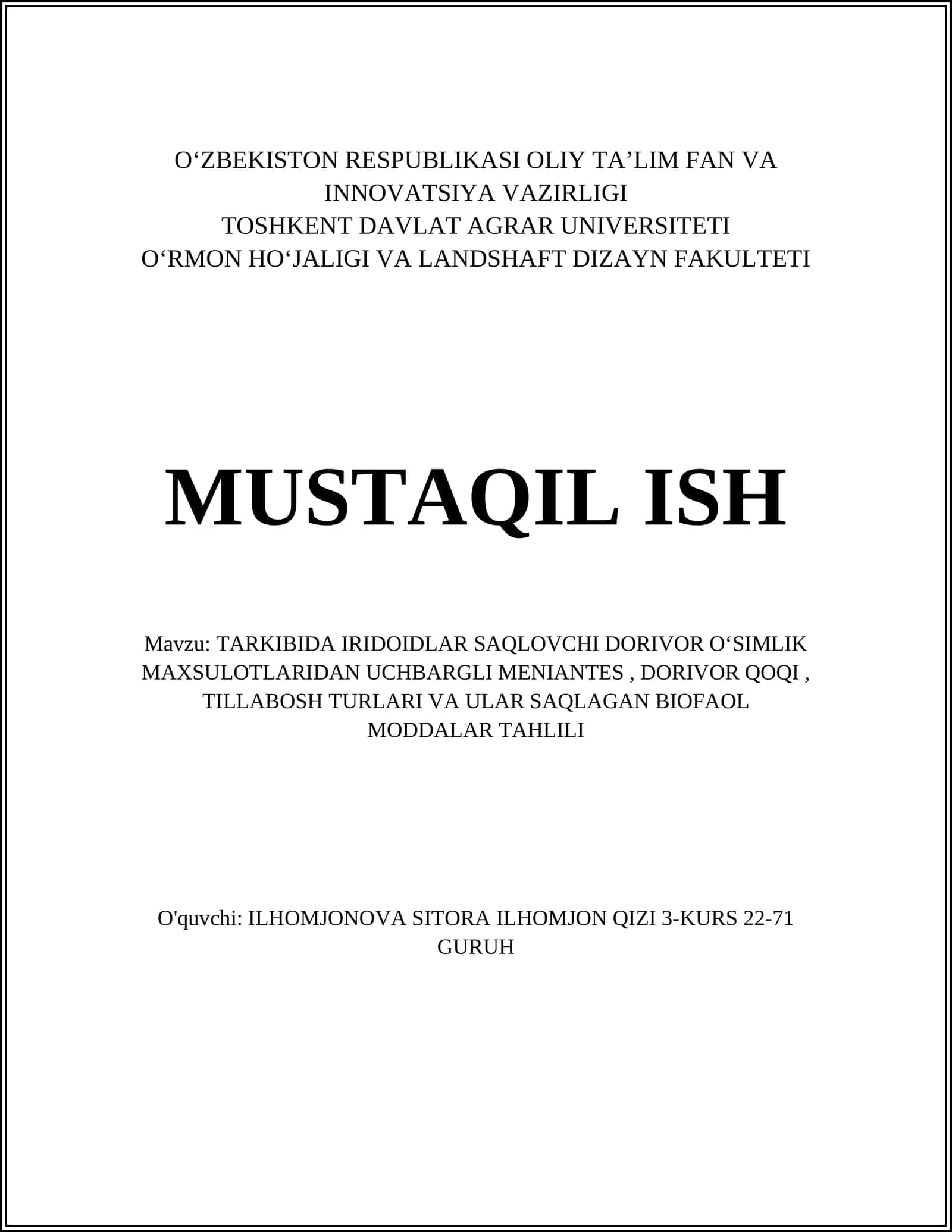 Uchbargli Meniantes Dorivor