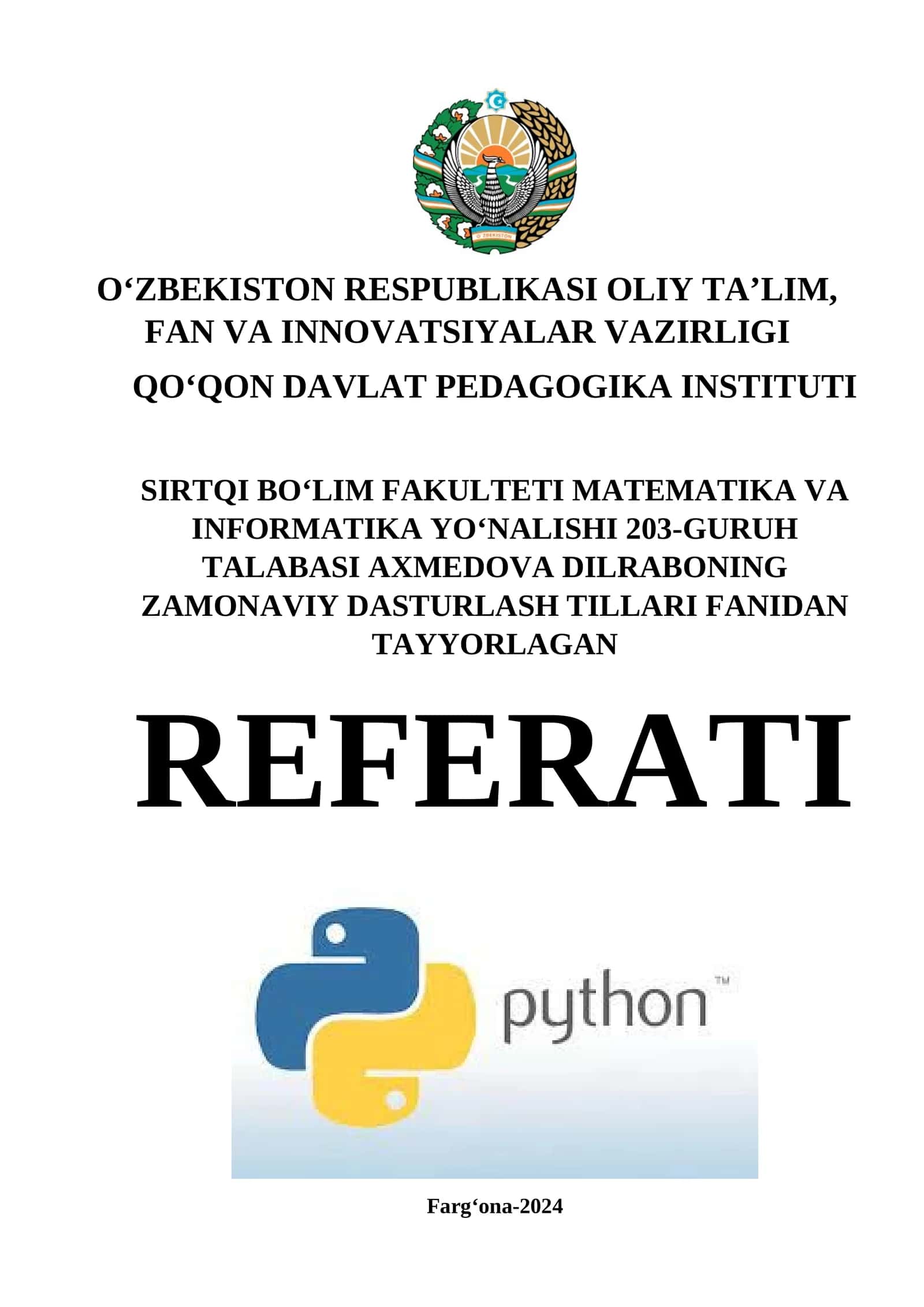 PYTHON DASTURLASH TILIDA SHARTLI DASTURLAR TUZISH