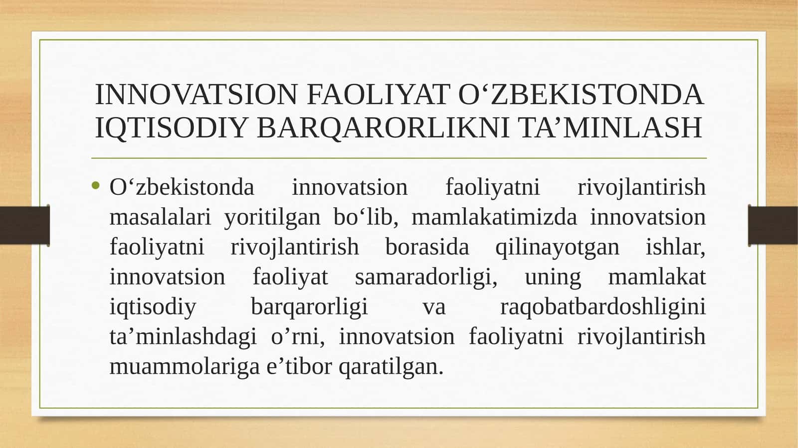 O'zbekistonda iqtisodiy barqarorlikni ta'minlash