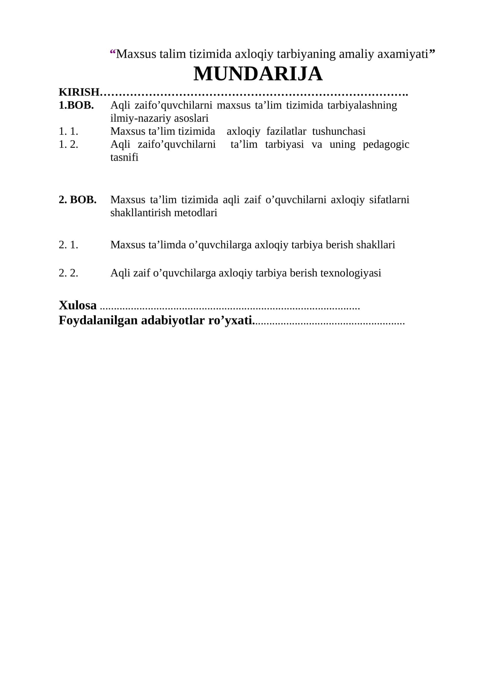 Maxsus talim tizimida axloqiy tarbiyaning amaliy axamiyati
