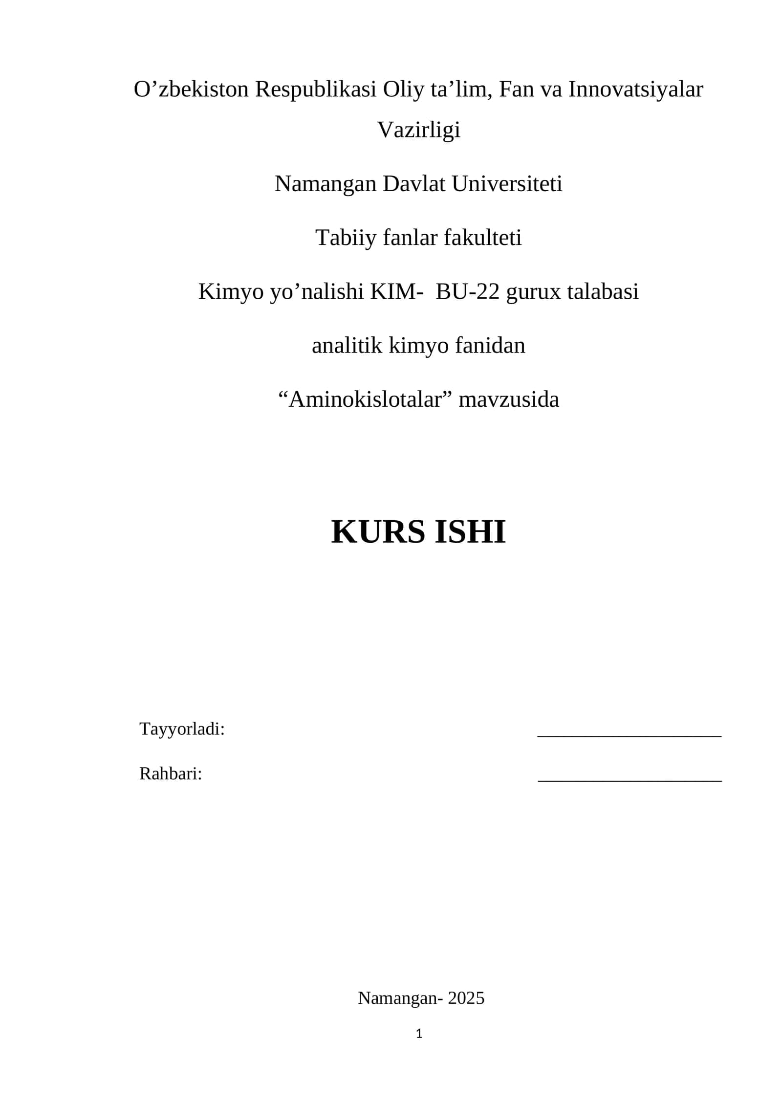 Aminokislotalar KURS ISHI