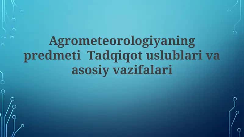 Agrometeorologiya Tadqiqotlari