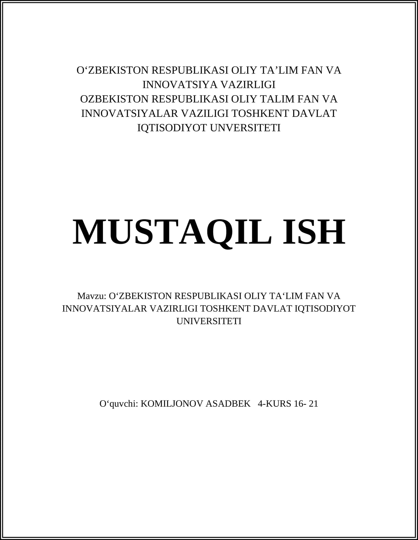 Oliy ta'lim tizimi islohoti