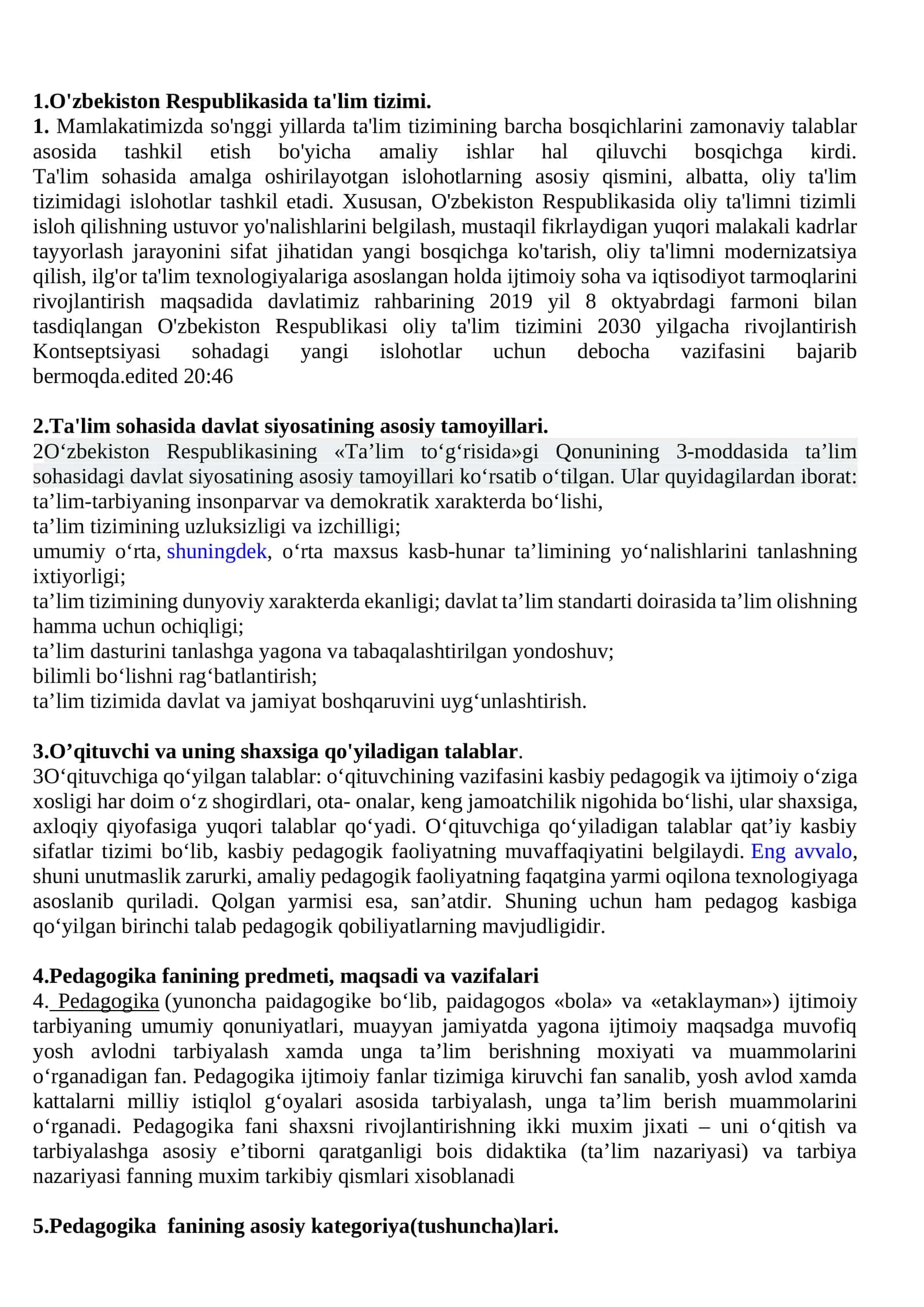 O'zbekiston Respublikasida ta'lim tizimi