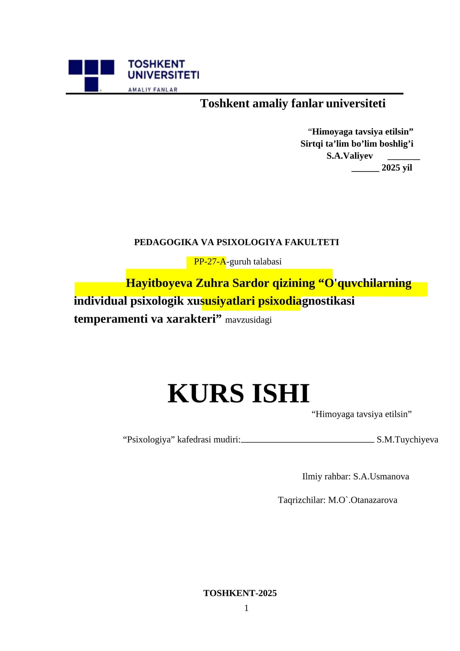O'quvchilarning individual psixologik xususiyatlari
