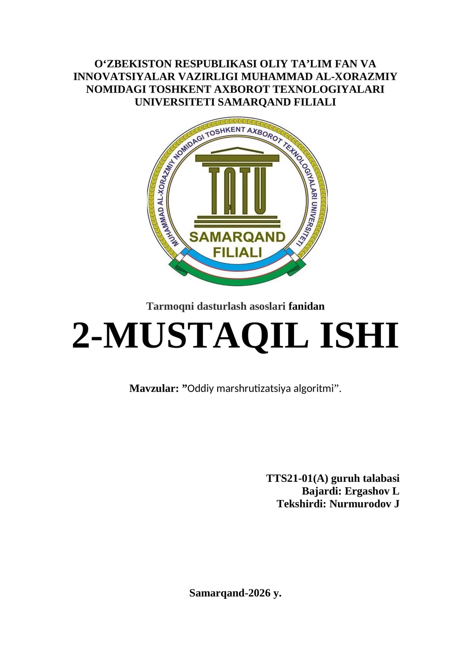 Oddiy Marshrutizatsiya Algoritmi
