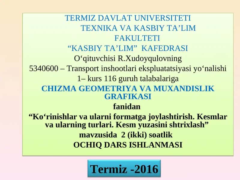 CHIZMA GEOMETRIYAVA MUXANDISLIK GRAFIKASI