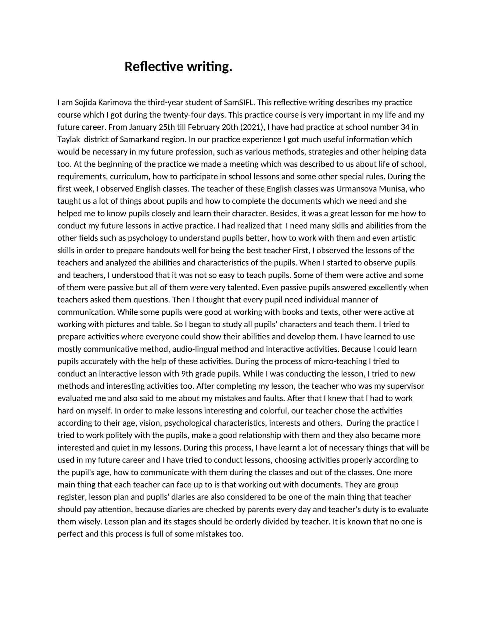Reflective writing