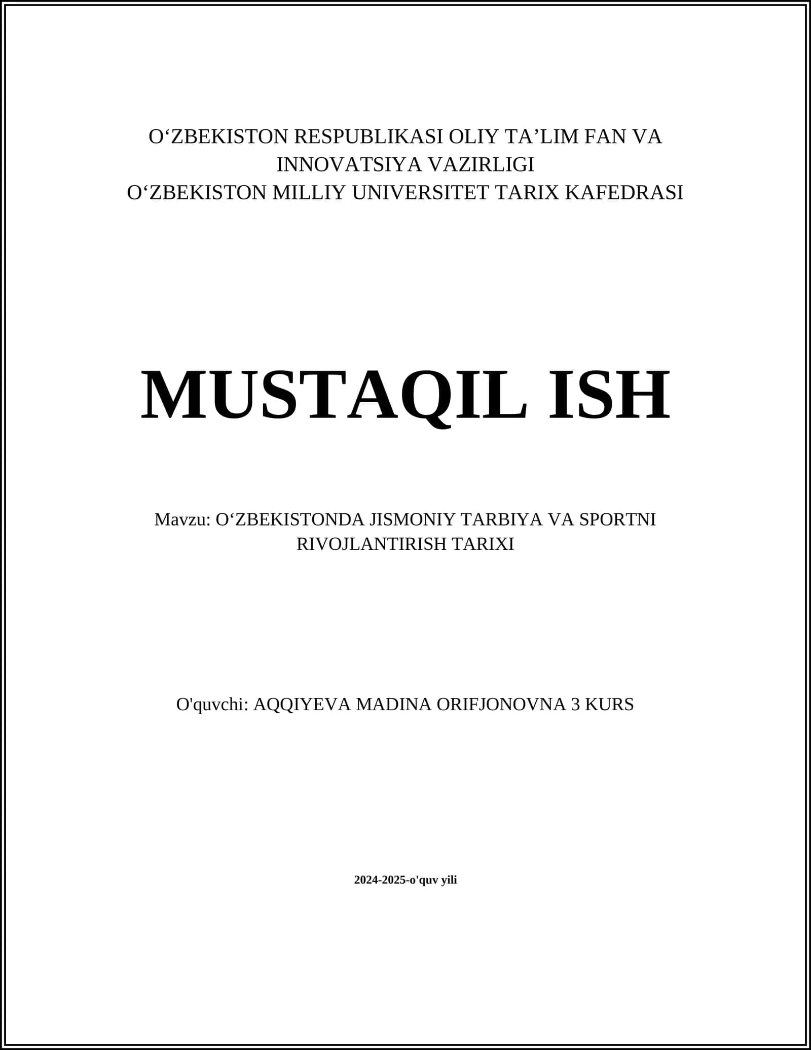OʻZBEKISTONDA JISMONIY TARBIYA VA SPORTNI RIVOJLANTIRISH TARIXI