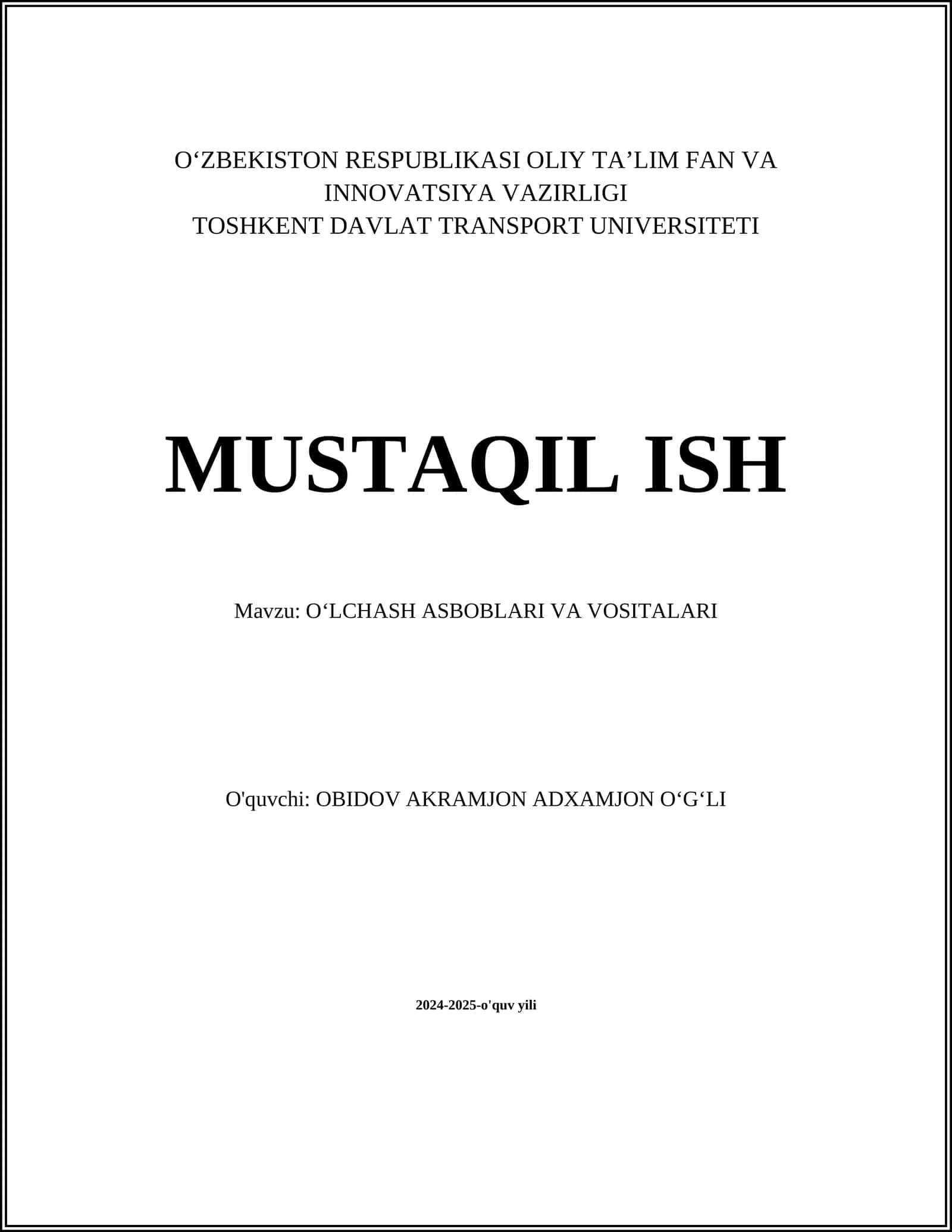 OʻLCHASH ASBOBLARI VA VOSITALARI