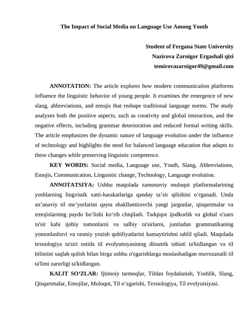 The Impact of Social Media on Language Use Among Youth