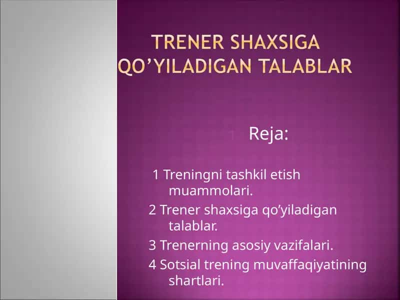 TRENING-SHAXS XULQ-ATVORINING NUQSONLI TOMONINI QAYTA DASTURLASH