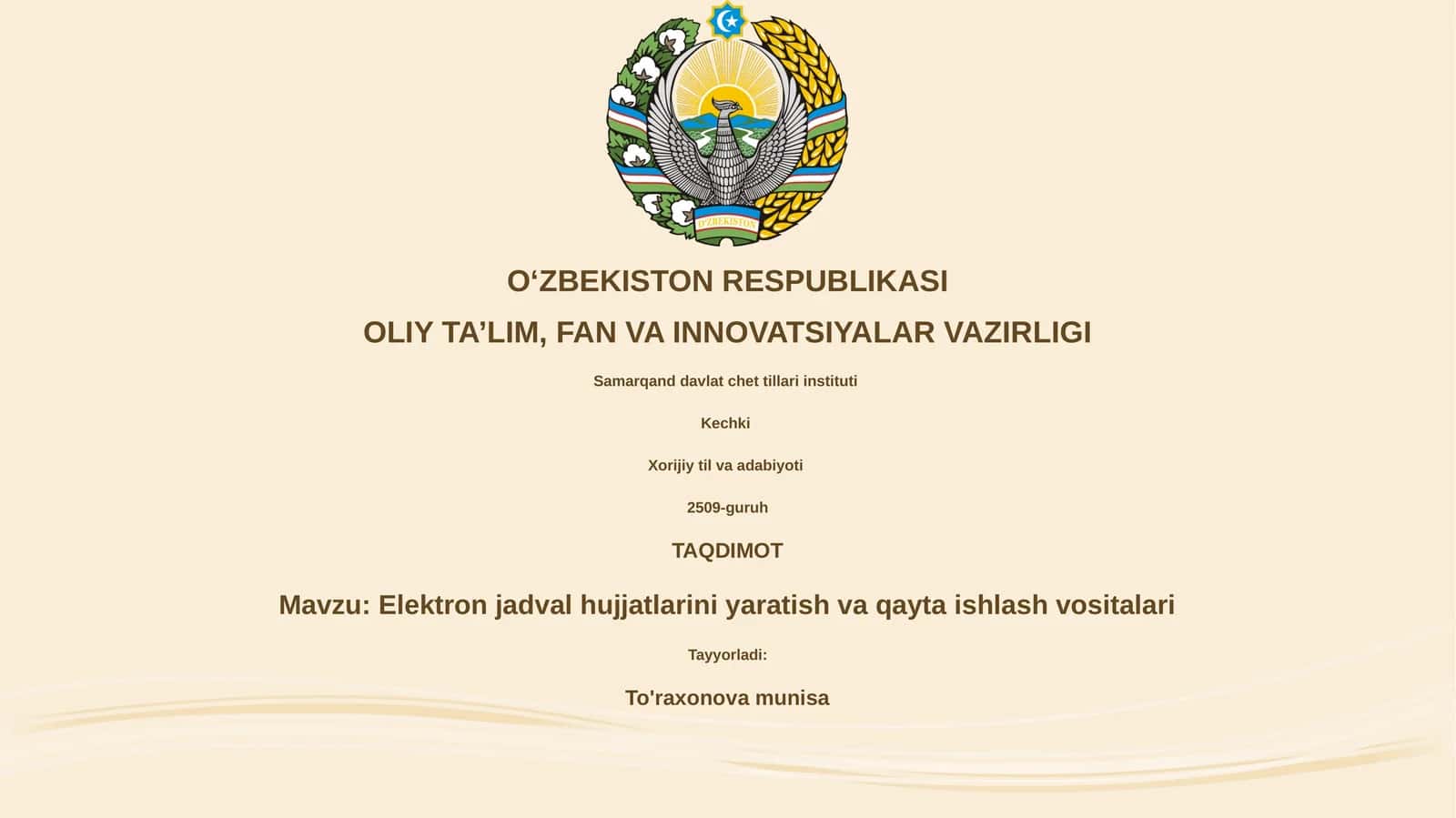 Elektron jadval hujjatlarini yaratish va qayta ishlash vositalari