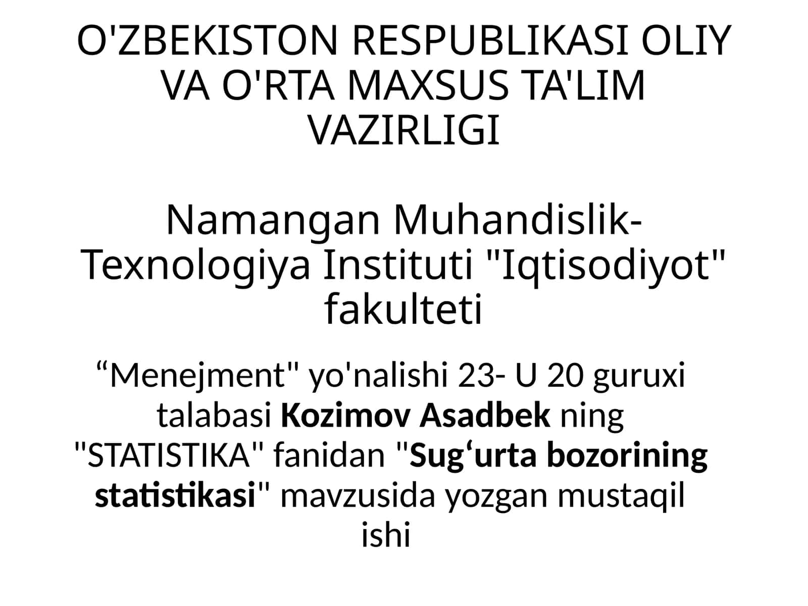 Sugʼurta bozori statistikasi